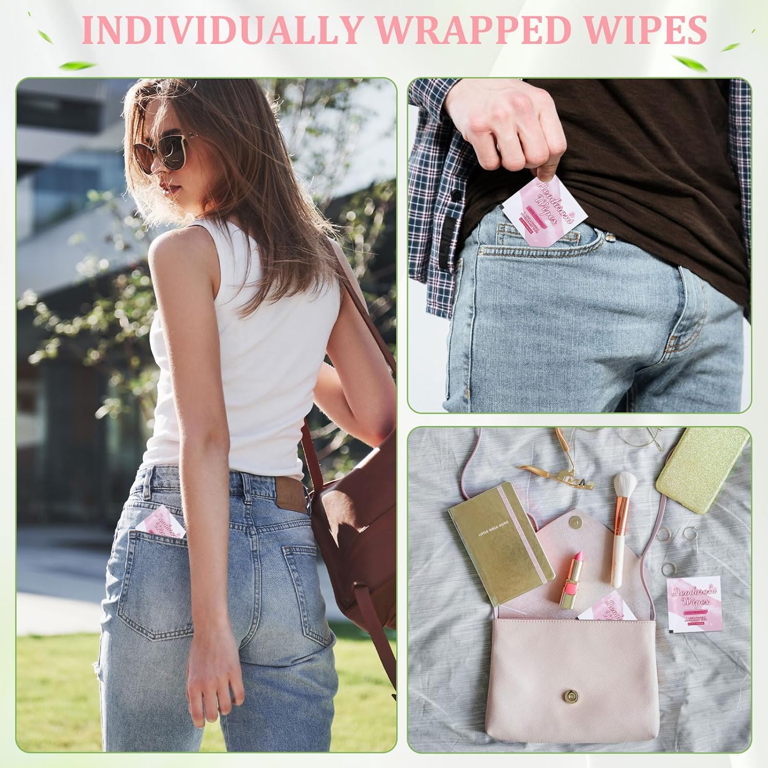 200Pcs Travel Deodorant Wipes, Travel Size Mini Deodorant Wipes Bulk for Homeless Individually Wrapped, Body Cleaning Supplies for Women Wet Armpit for Body Cleaning Rose for Christmas - Image 4