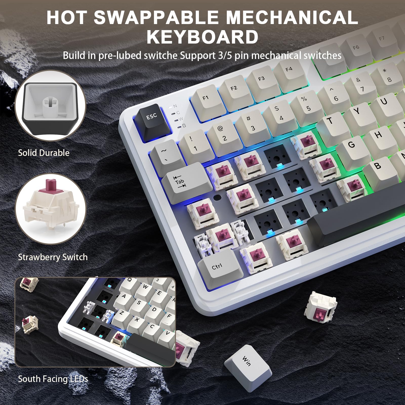 MAMBASNAKE x Attack Shark X98 Tastiera meccanica Gasket 102 tasti, tastiera da gioco wireless con cavo a spirale, Tri-Mode 2.4G/BT/USB-C, switch lineare hot-swap, RGB, NKRO per Win/Mac (bianca)