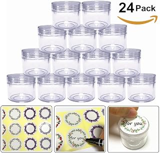 20gram/20ml Round Clear Empty Container Jars with Clear Screw Lids Bulk for Lotions, Lip Balm, Makeup Samples - BPA Free (24 Pack, Clear)
