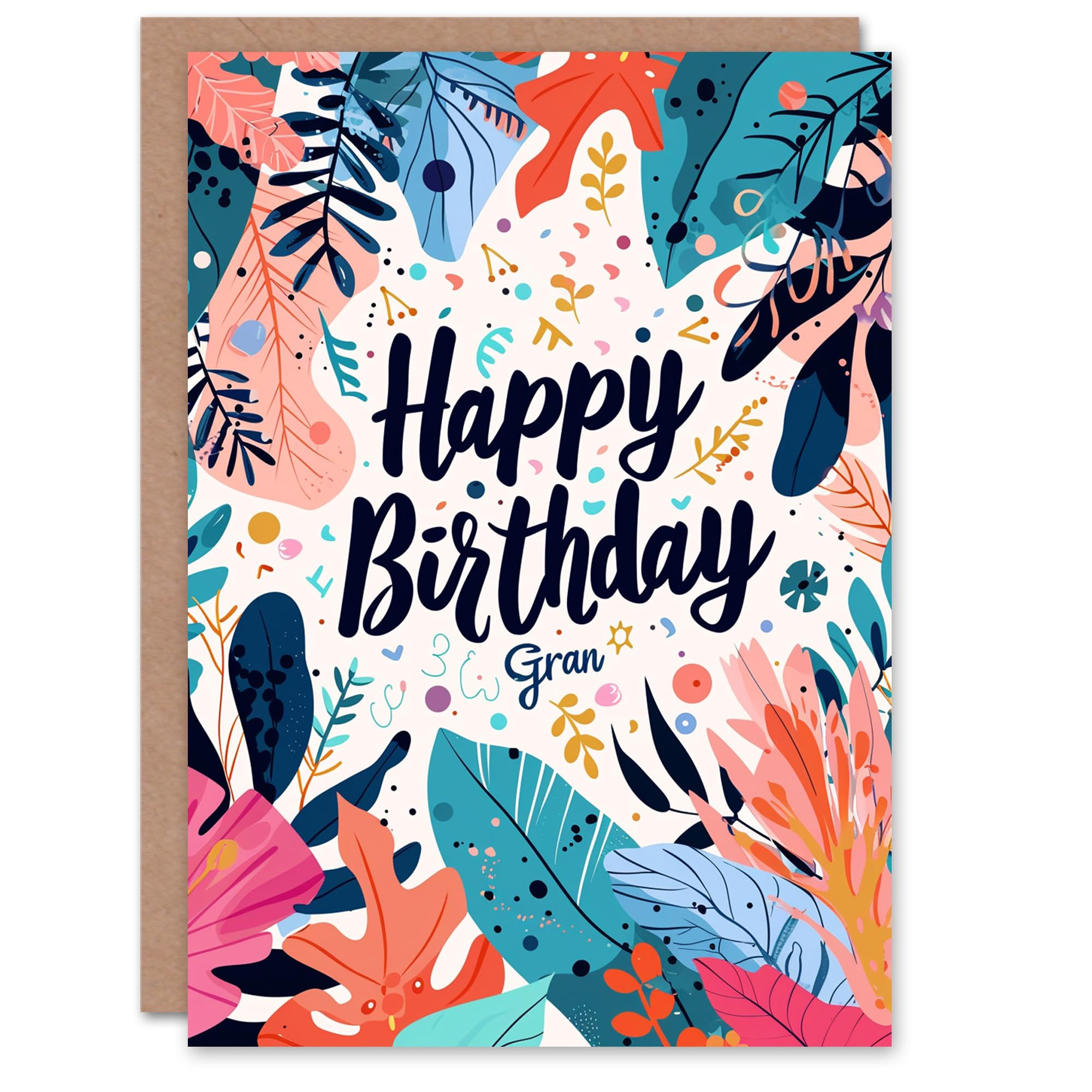 Artery8 Birthday Card Colourful Plants Botanical Pattern For Grandma Gran Granny Nan Nanna Greeting Card