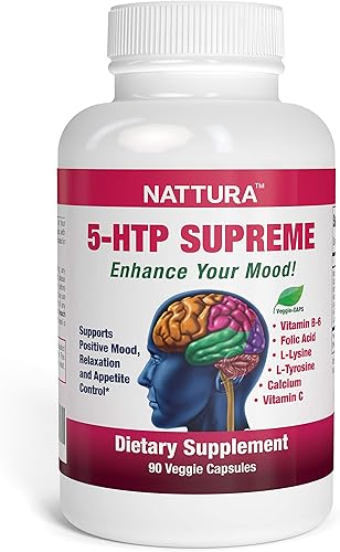 NATTURA 5-HTP Supreme - para el estado de ánimo positivo, relajación y control del apetito - con 5-HTP, L-tirosina, L-lisina, vitamina B6, folato