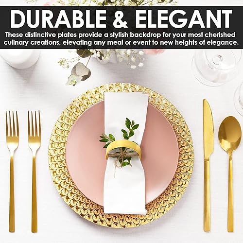 Miniatura 6 de Kamime - Juego de platos de carga y servilleteros, galvanizado dorado para platos llanos