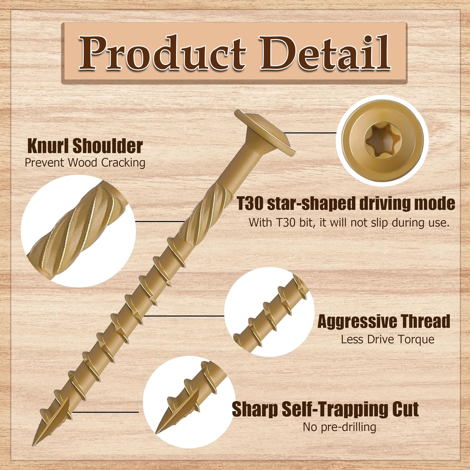 30PCS #14 x 3 Lag Screws Structural Wood Screws 3 inch, Yellow Coated Rust Resistant Heavy Duty Construction Screw Star Drive with Bit