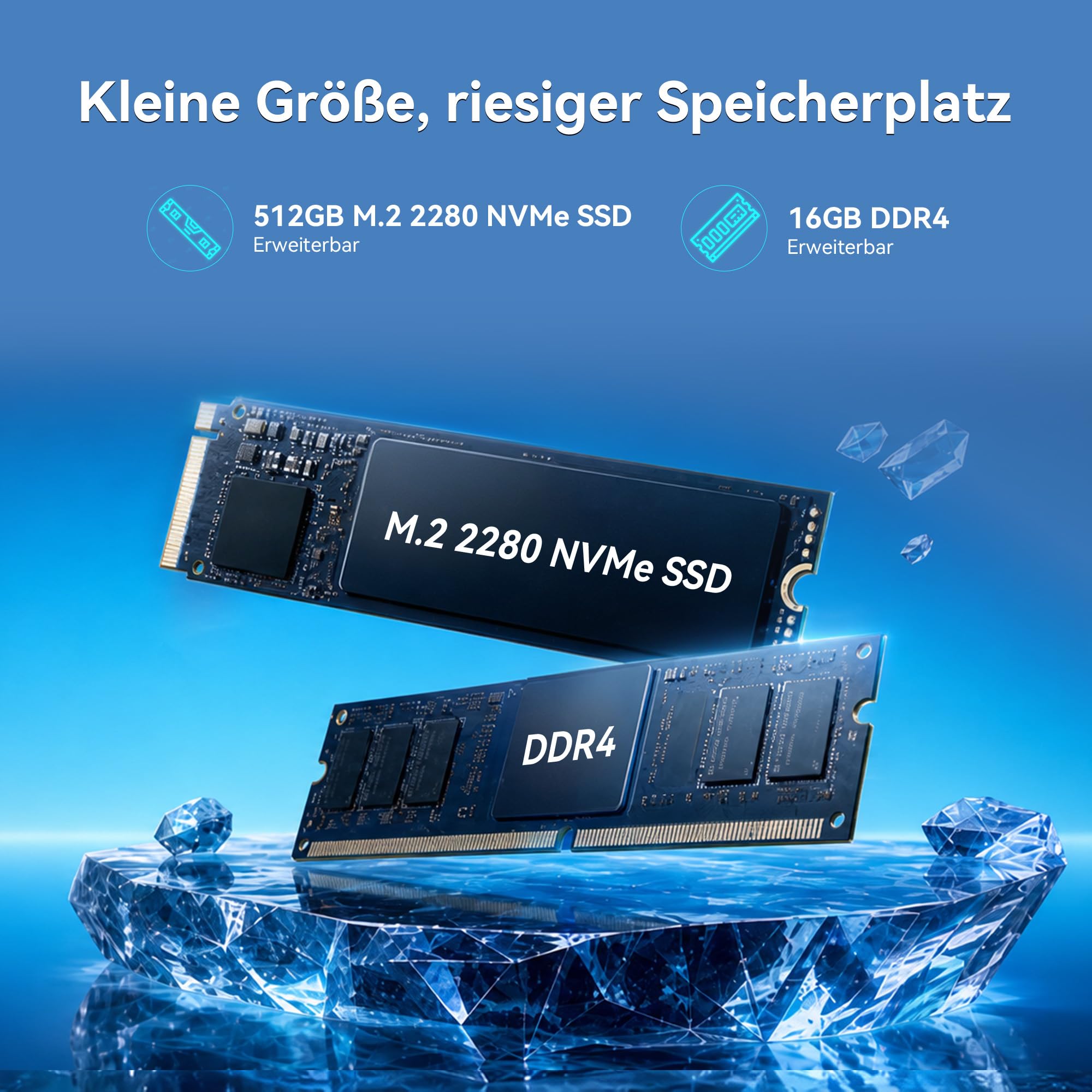 Glorlin GT100 Mini PC,AMD Ryzen 5 3501U (4C/8T, Bis zu 3.7Ghz),16GB DDR4 512GB M.2 2280 NVMe SSD,Mini Desktop Computers mit Windows 11 Pro für Büro & Office,BT 5.3,WiFi 6