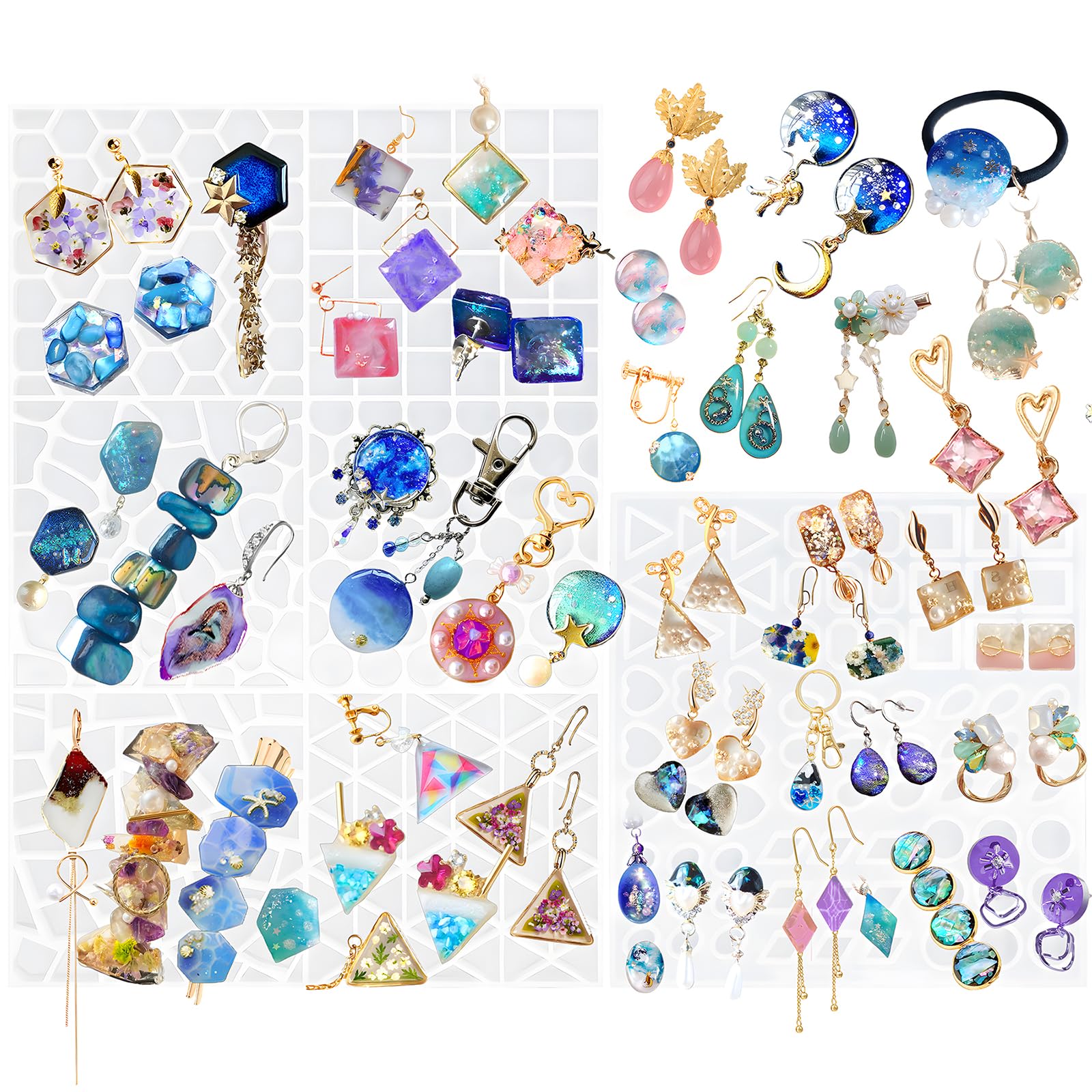 FUNSHOWCASE Cabochon Resin Mold Pack of 2 Mosaic Tile Epoxy Casting Jewelry Making