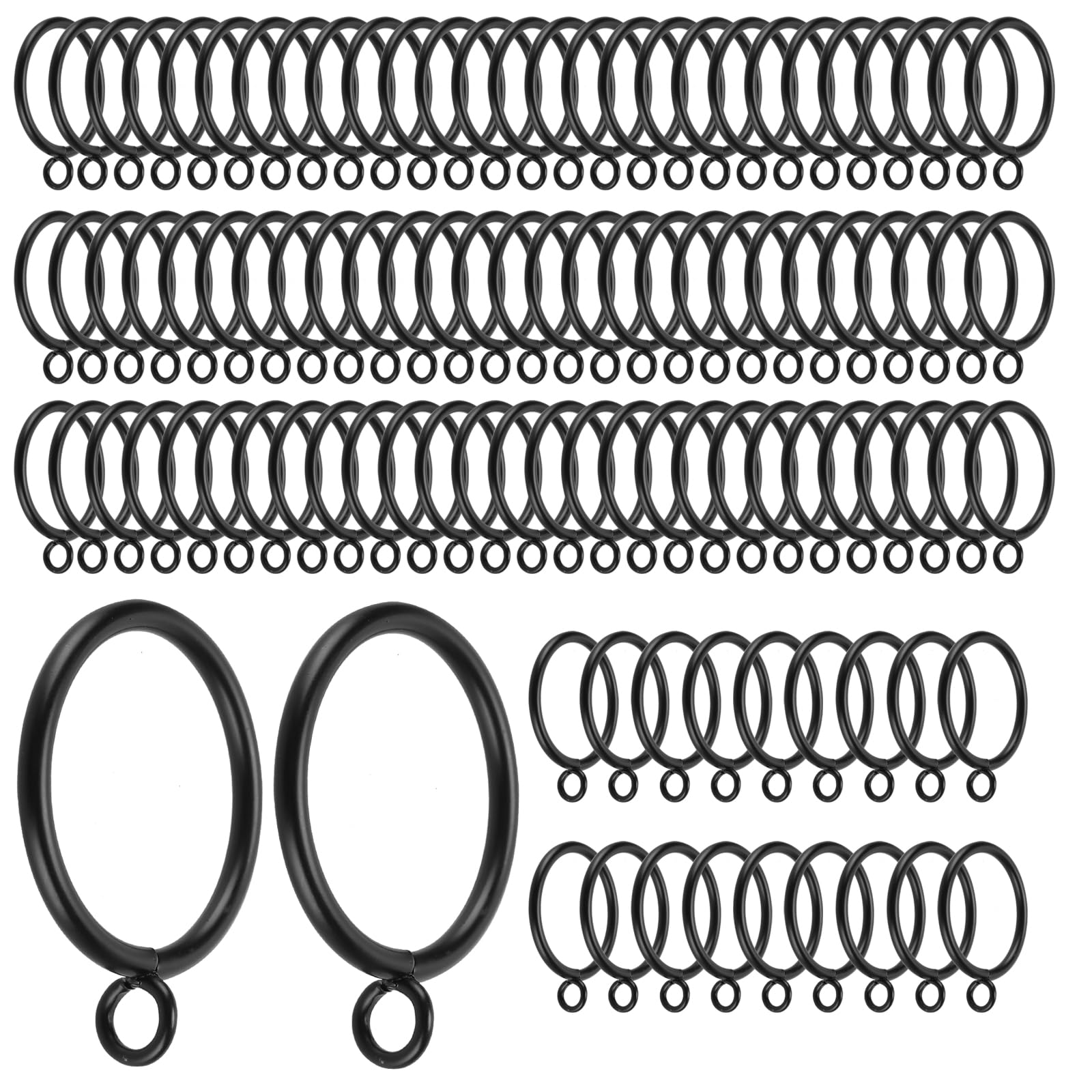 JIAYUET 100Pack 38mm Metal Curtain Rings,Iron Drapery Hoops for Curtain and Shower Rods,Black