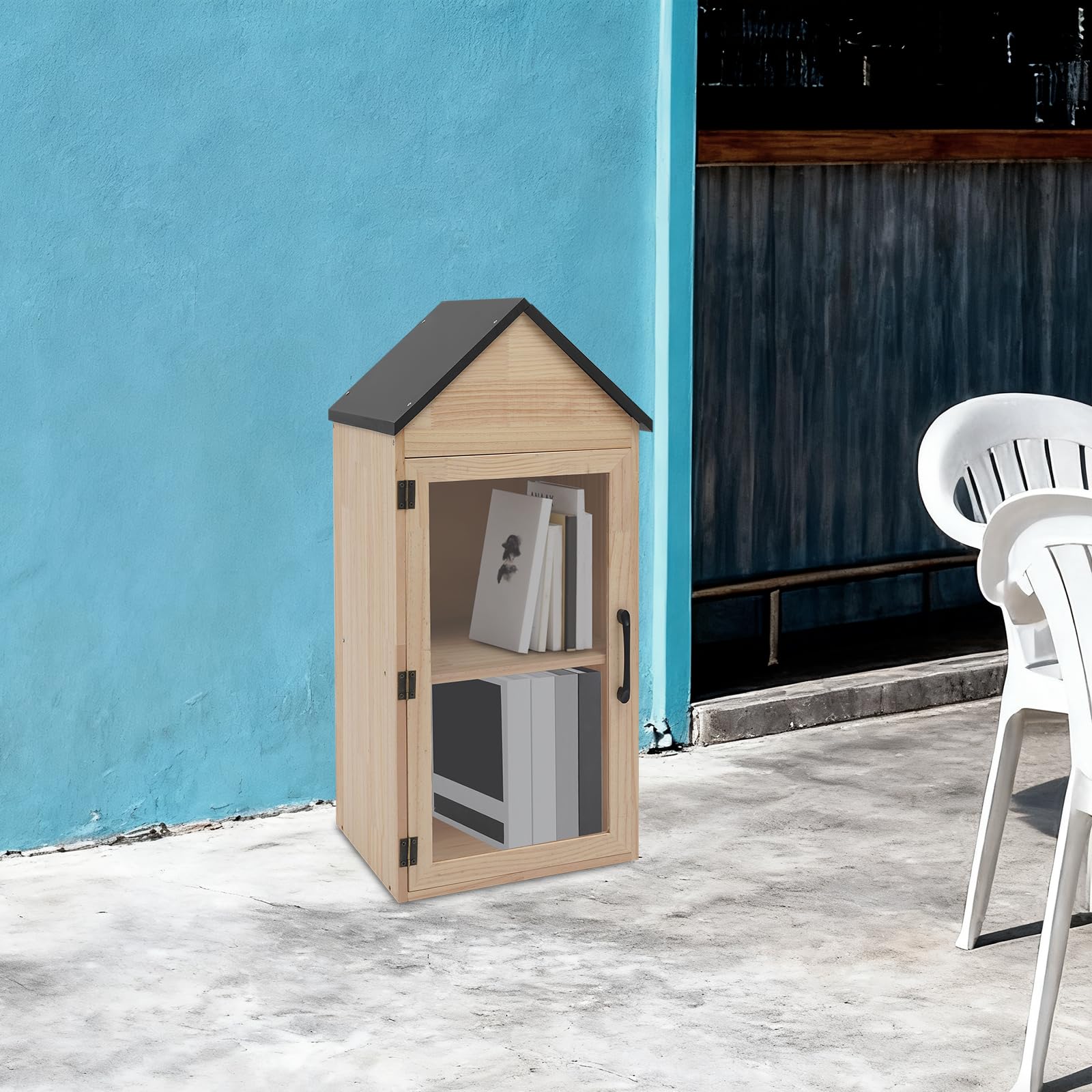 Little Library Box Outdoor 2-poziomowe pudełko na książki, drewniane, małe pudełko do przechowywania książek dla majsterkowiczów, sąsiadów, społeczności i szkół
