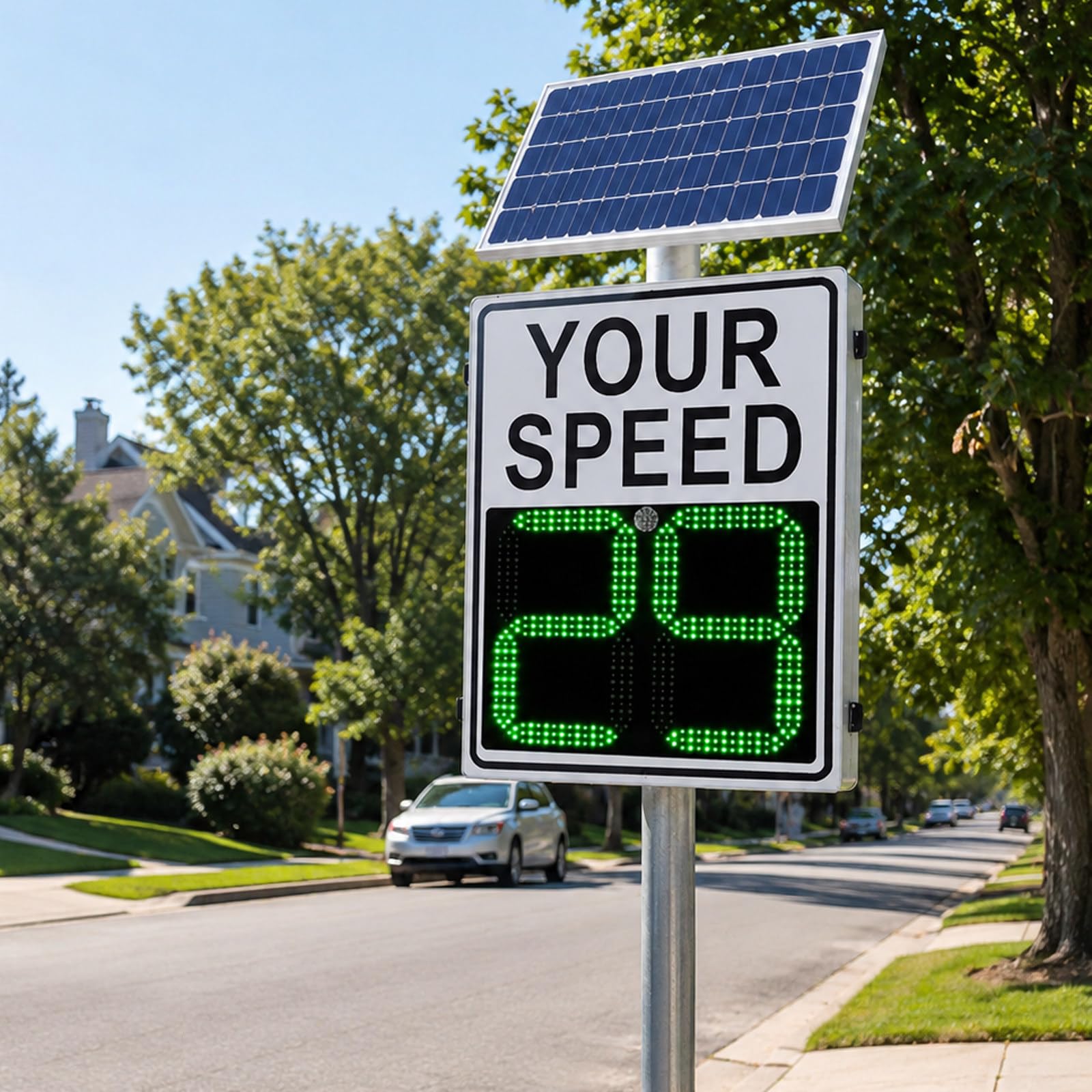 Señal Radar Velocidad Solar LED, Cartel con Aviso De Velocidad En Tiempo Real, Pantalla LED Brillante, Señal Radar Impermeable para Campus, Almacenes Y Calles Residenciales 24"×35"