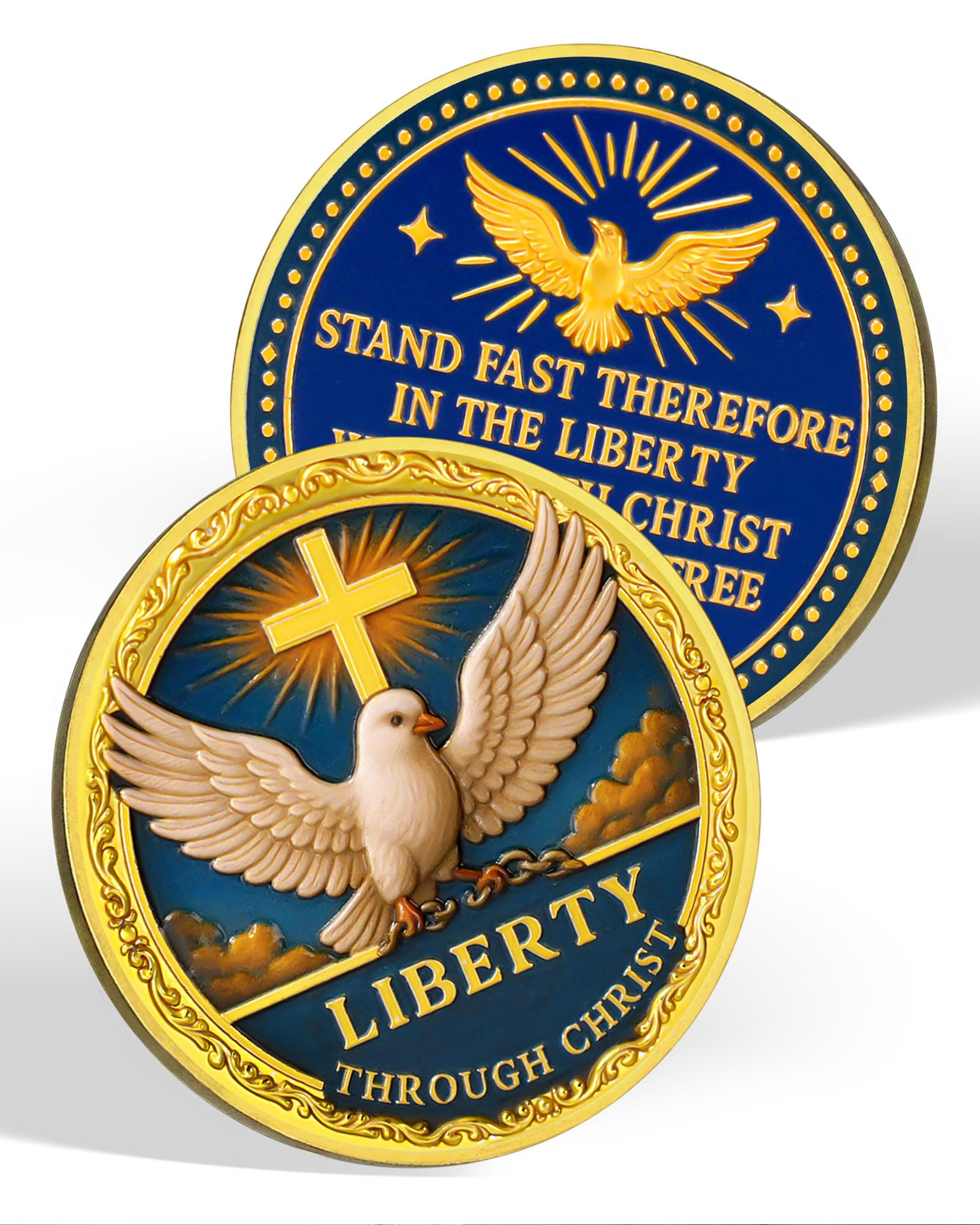 Christian Challenge Coin - Galatians 5:1 Verse, Holy Spirit Dove