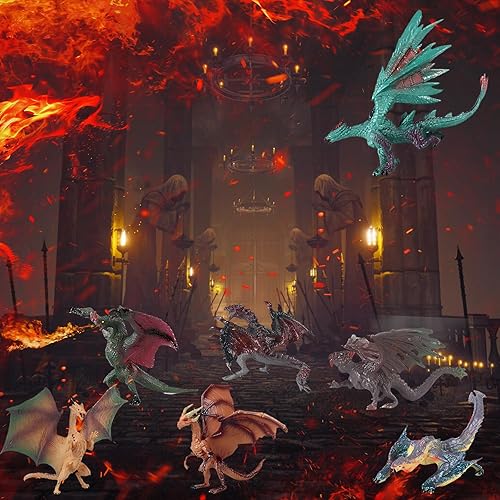 Juego de 12 figuras de dragón de 3 pulgadas, realistas pintadas a mano, dragones mágicos de plástico para fiestas de cumpleaños, adornos para