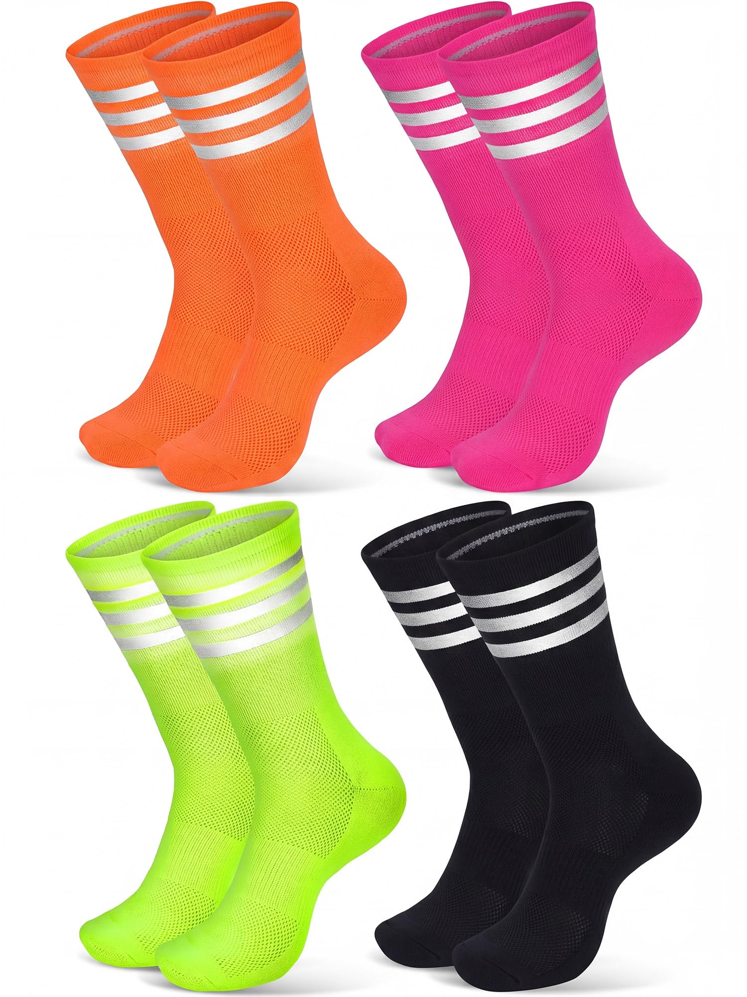 4 Pairs Glow in Dark Reflective Socks Cycling