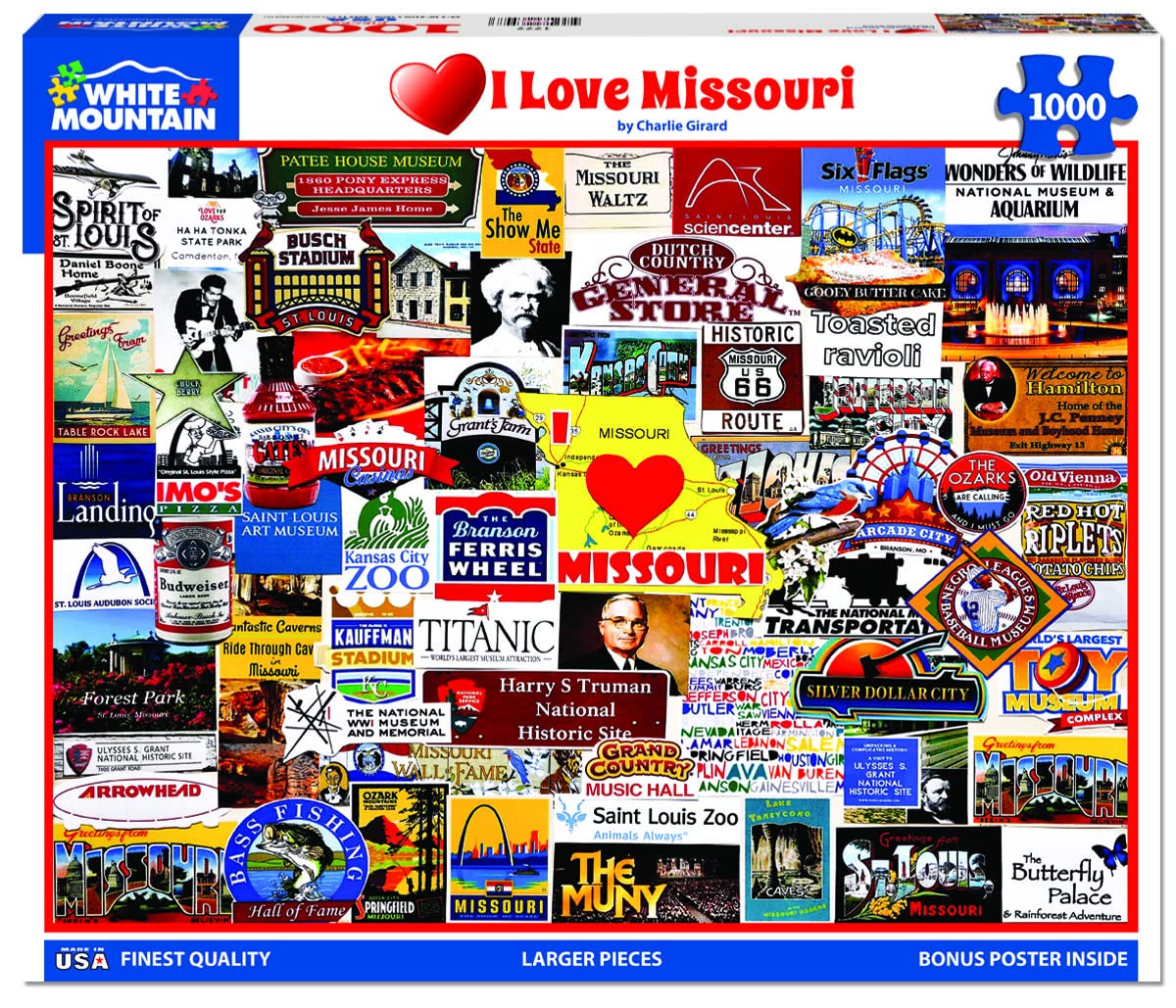 White Mountain - I Love Missouri Puzzle, 1000 Piece Jigsaw Puzzle, Gateway Arch, Kansas City Zoo, 1000 pieces, 24" x 30" - Image 2