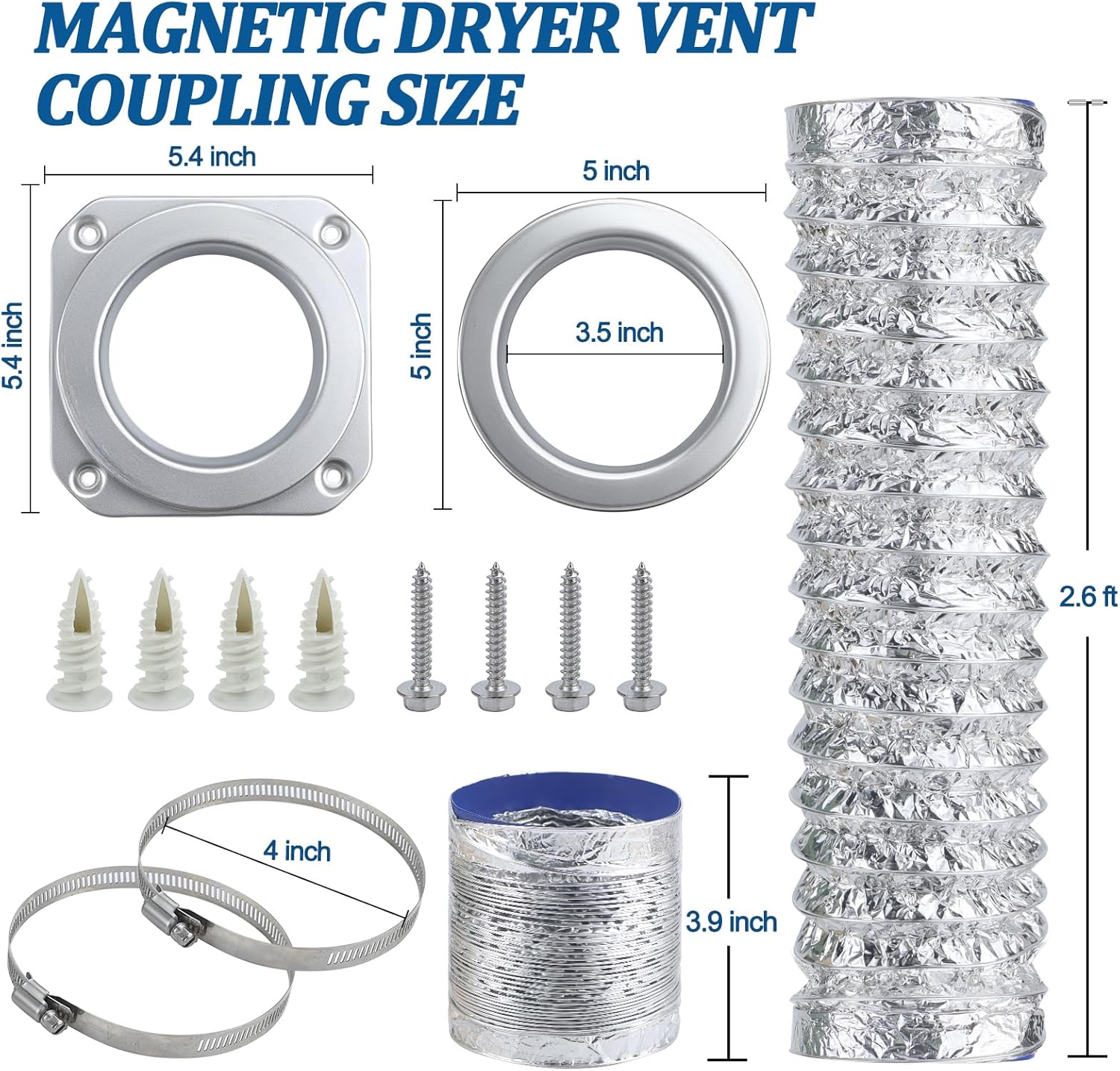 Magnetic Dryer Vent Coupling DV180, 4 Inch Quick Connect Dryer Vent Hose Connector Kit for Tight Spaces & Easy Cleaning, Self-Aligning Strong Magnet with 2.6ft Duct & 2 Clamps