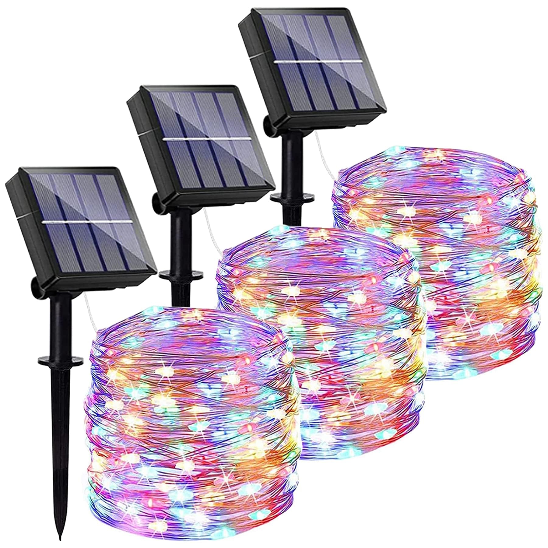 Lezonic Solar Lights Outdoor Garden,3Pack Each 120 LED Solar String Lights Waterproof, 8 Mode Garden Solar Lights Copper Wire Lighting for Wedding, Patio, Yard, Tree, Christmas (Multi-Coloured)