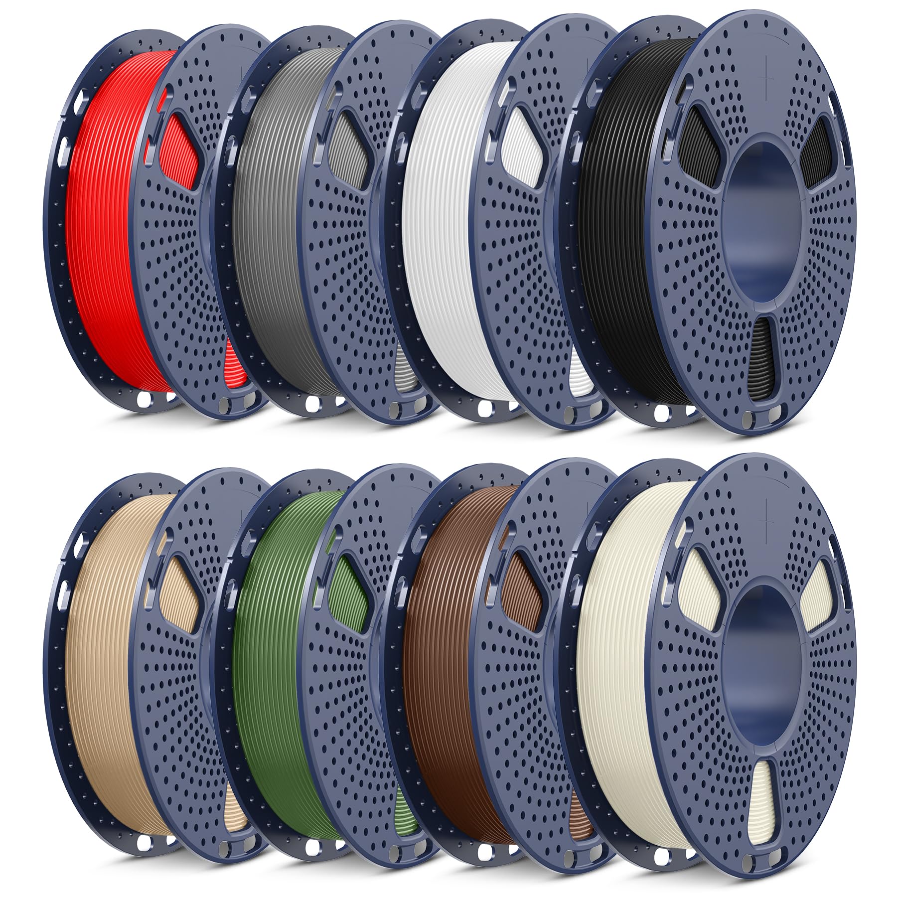 SUNLU 250 g x 8 PLA+ filament do drukarki, wytrzymały filament PLA PLUS do drukarki 3D, 250 g na szpulę, 8 rolek, czarny + biały + szary + dąb, biały kość, brązowy kawowy, oliwkowa zieleń, czerwony