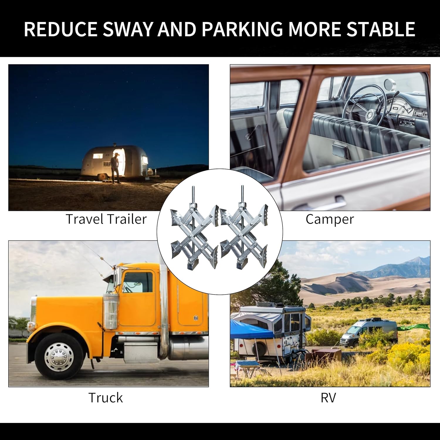 Camper Wheel Chock Stabilizer, X-shaped RV Tire Stabilizers with Wrench and Lock, Fit for 3.25" to 10" Tire Space Corrosion Resistant for Dual Axel RV Travel Trailer Camper Trucks 2 Pieces