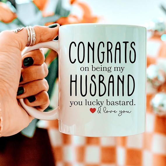 Funny Gifts For Husband - Birthday Fathers Day Valentines Day Gifts For Husband - Congrats On Being My Husband 11oz Ceramic Coffee Mug - Sarcastic Gag Gift Cup For Him