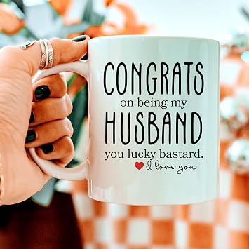 Funny Gifts For Husband - Birthday Fathers Day Valentines Day Gifts For Husband - Congrats On Being My Husband 11oz Ceramic Coffee Mug - Sarcastic Gag Gift Cup For Him