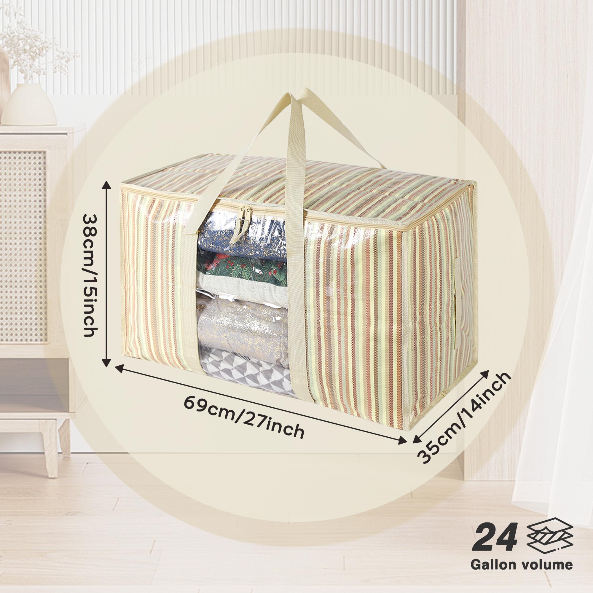 Reniteco Extra große Umzugstaschen, robuste Aufbewahrungstaschen, Packtaschen, platzsparende Taschen, Tag-Tasche, Umzugstaschen (Farbstreifen mit Fenster, 6er-Pack)