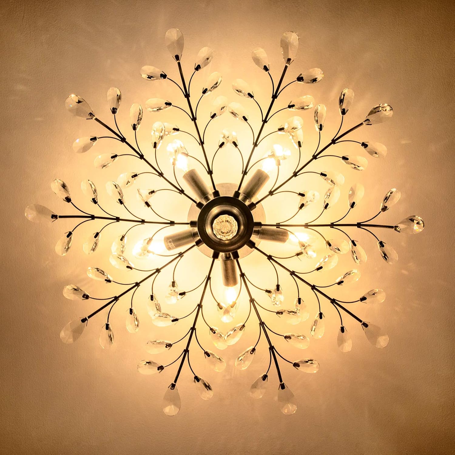 Black Friday Sale 2022 SEOL-Light Vintage Large Crystal Branches Chandeliers Close to Ceiling Light Flush Mount Fixture with 5 Light 200W Sliver Grey for Bedroom,Entryway,Living Room,31.5Dia