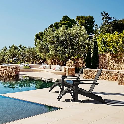 Miniatura 2 de LUE BONA HDPS - Juego de 2 sillas Adirondack, sillas para exteriores resistentes a la intemperie con soporte para tazas, silla de plástico moderna