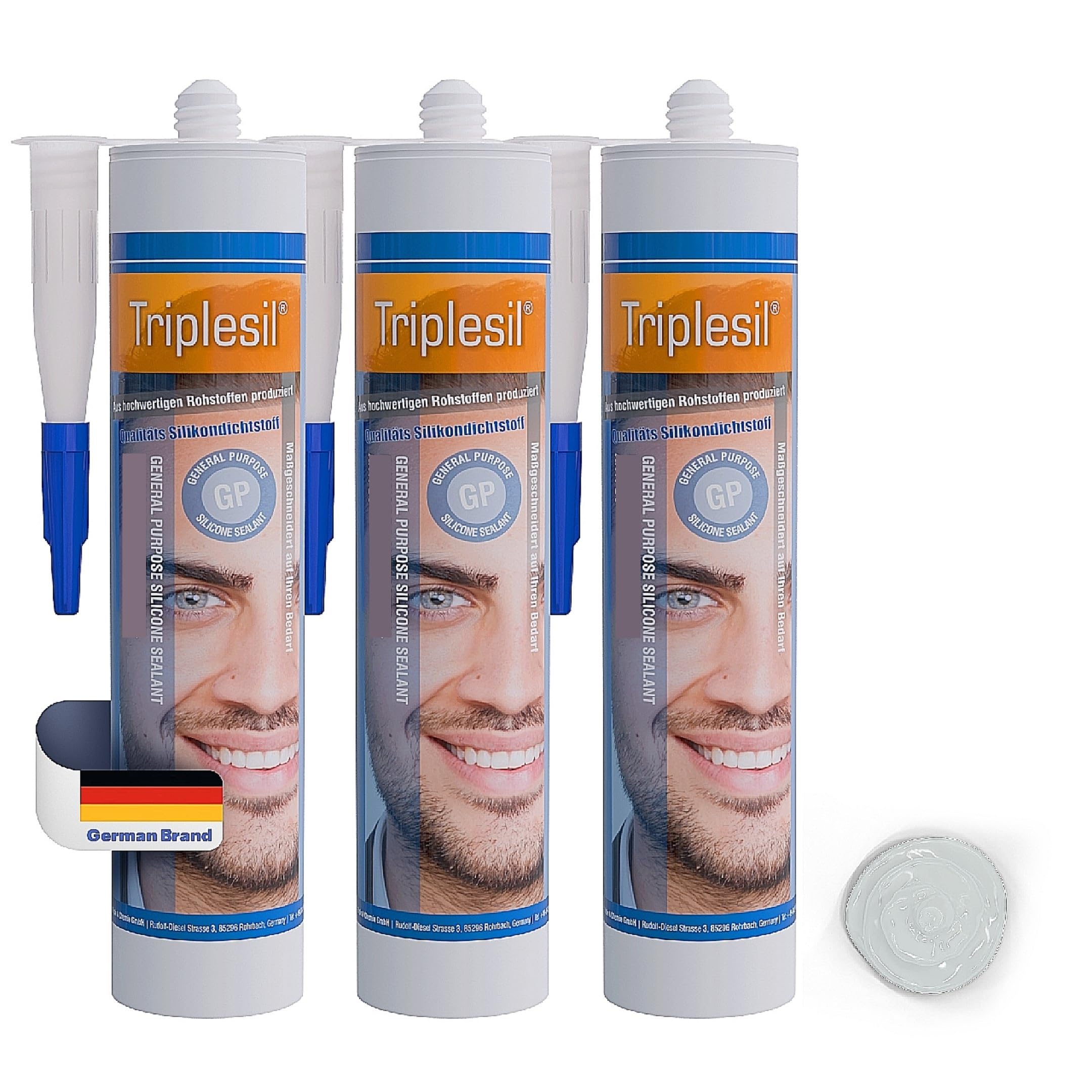 Triplesil Premium Silikon Dichtstoff – 3×310 ml Sanitärsilikon für Bad & Küche –Wasserbeständig–zum Abdichten-DIY Dichtmasse (3x transparent)