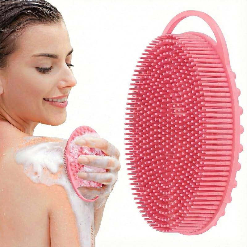 Escova de banho e corpo de silicone LIEBCTRL 2 em 1, com alça, rosa