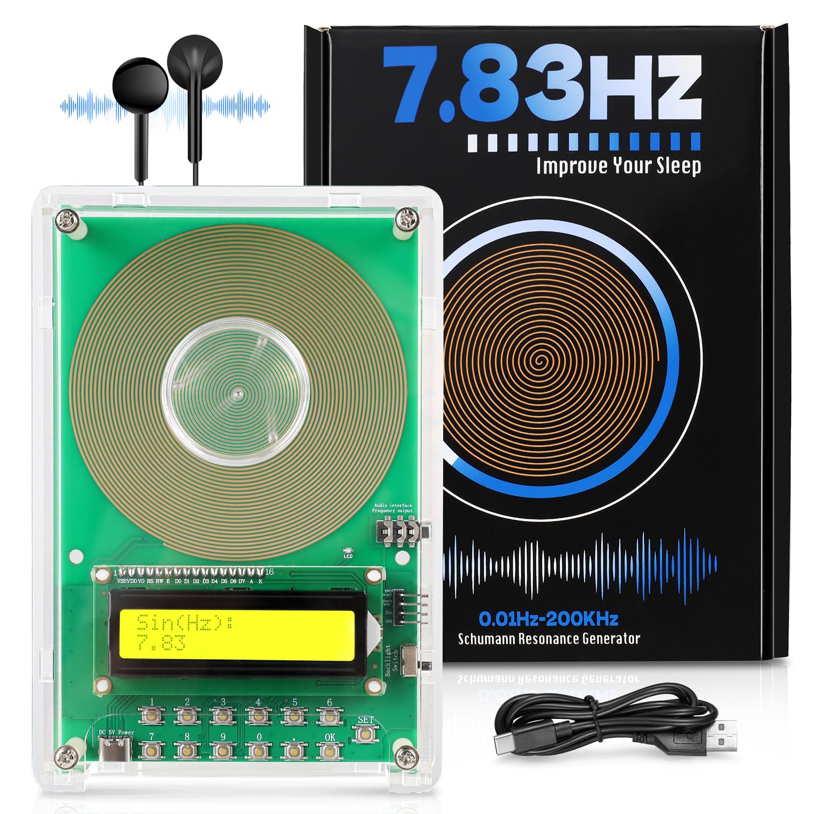 Photo 1 of ?XIKDS 7.83Hz Frequency Generator for Healing | Schumann Resonance Generator (Adjustable 0.01Hz-200kHz) for Deep Sleep, Meditation, Yoga & Stress Relief | Type-C Powered LCD Display?
