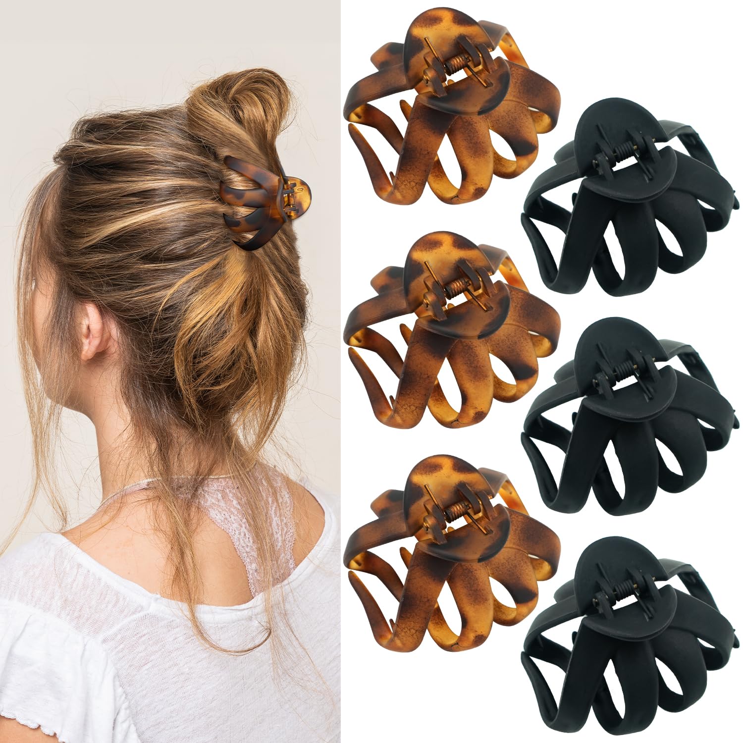 Photo 1 of 2.8" Medium Octopus Hair Clips for Women, Matte Claw Clips for Thin Hair, 90' Strong Hold Non-slip Spider Octopus Clip for Fine Hair Jaw Clips (Black & Tortoise)