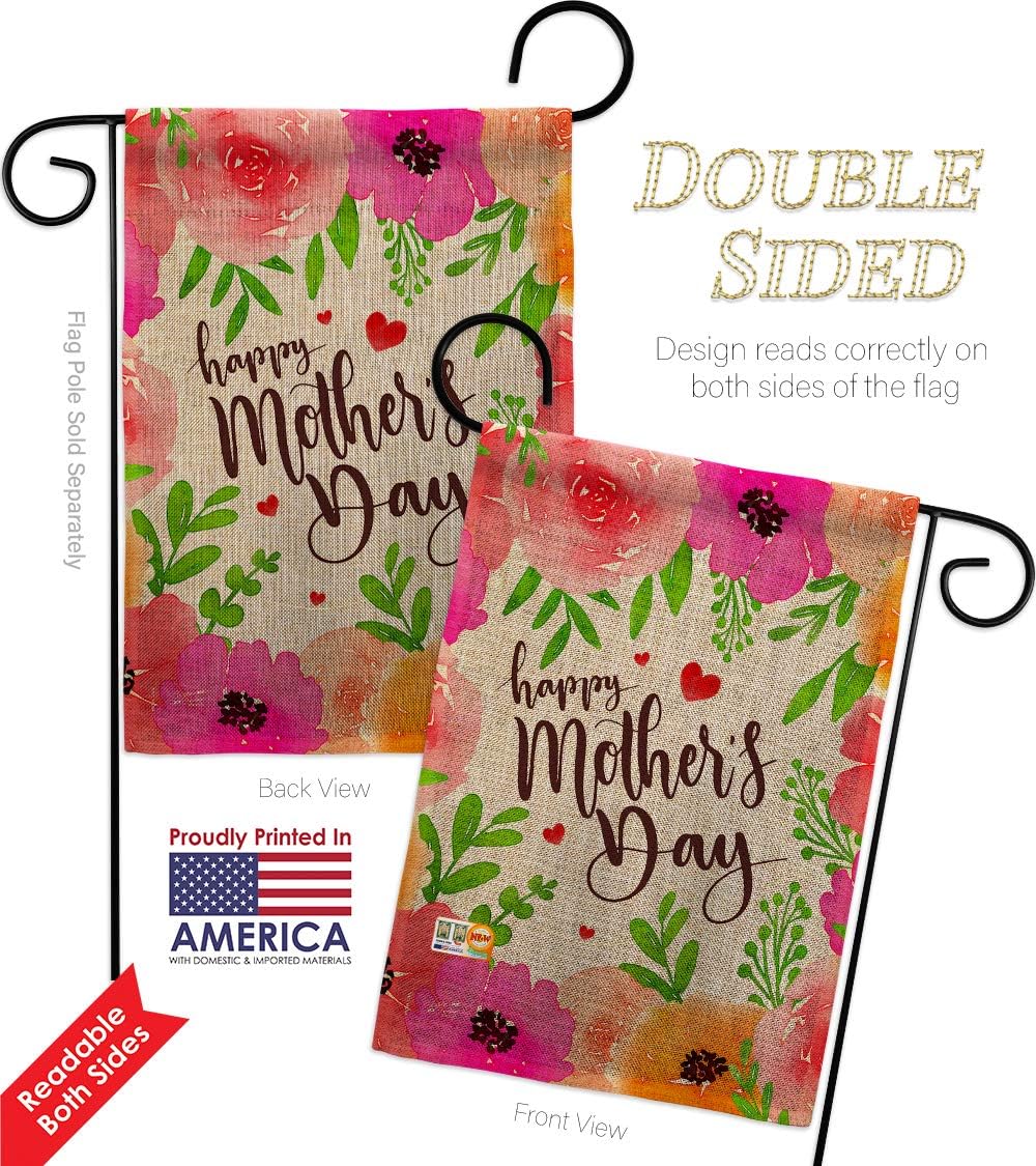 Colorful Happy Mother's Day Garden Flag Set with Stand Family Mom Mama Grandma Love Flowers Parent Sibling Relatives Grandparent Small Gift Yard House Banner Double-Sided Made In USA 13 X 18.5