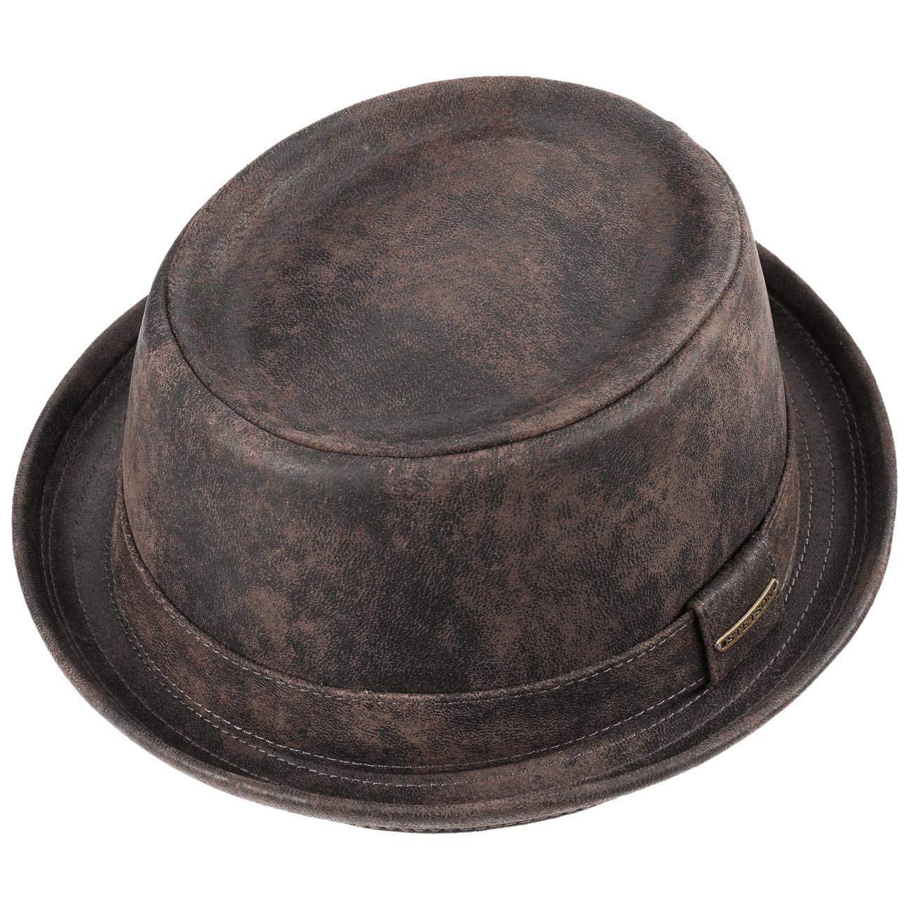 Stetson Pennsylvania Pork Pie Cappello in Pelle Suina Uomo Foderato Fedora Used Look Estate Inverno