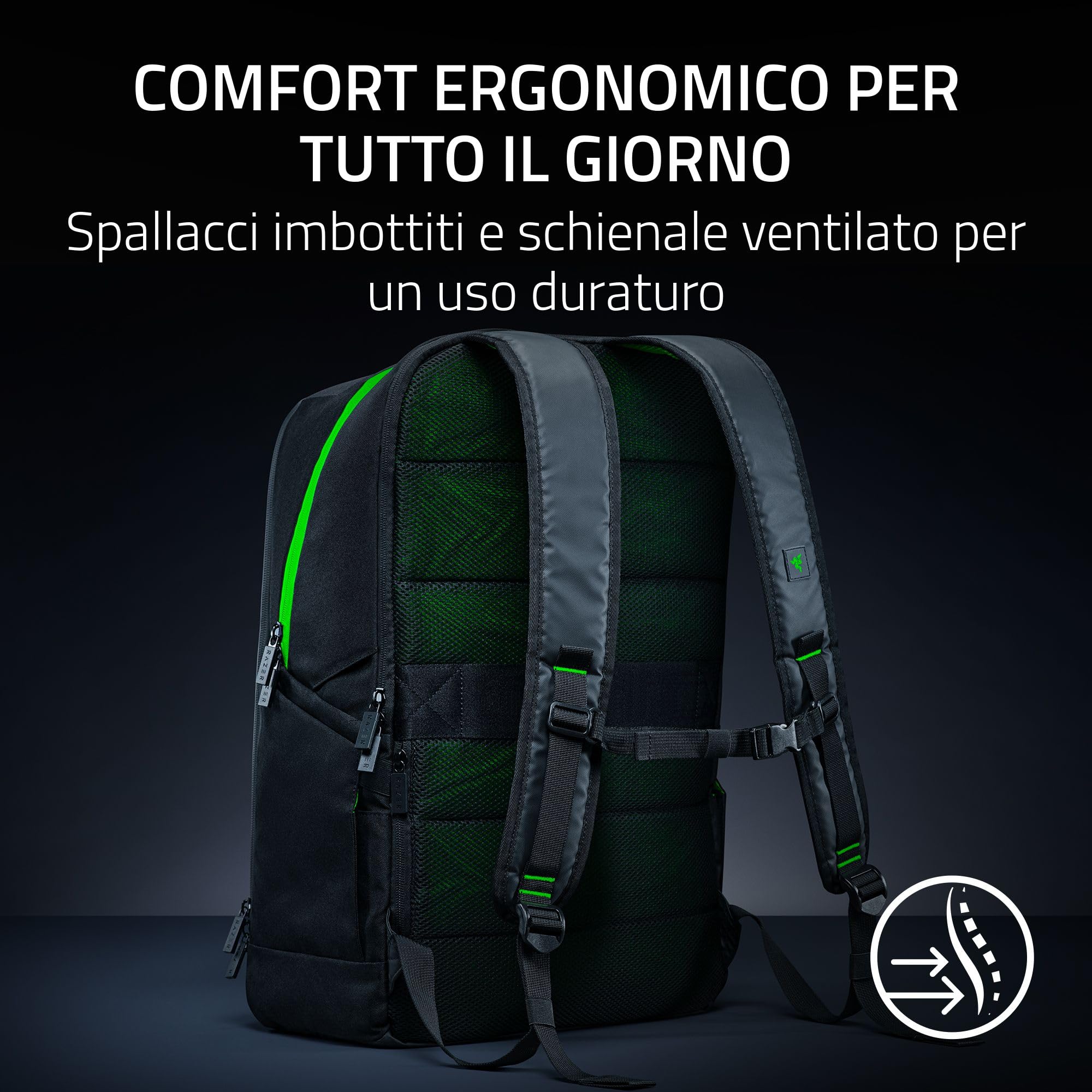 Razer Rogue 18" V4 – Zaino da viaggio funzionale con scomparto per laptop da 18 pollici - Passante per valigie con rotelle - Resistente agli strappi e all'acqua - Comfort ergonomico | Nero
