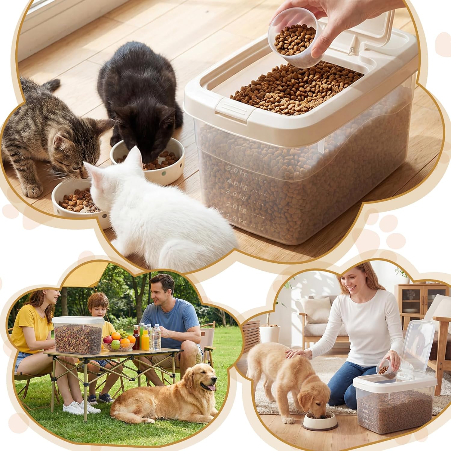 2 Pack Airtight Dog Food Storage Container, 16.5 Lbs Clear Pet Food Storage Bin with 2 Measuring Scoops for Pet Dog Cat Rice Grain Treat