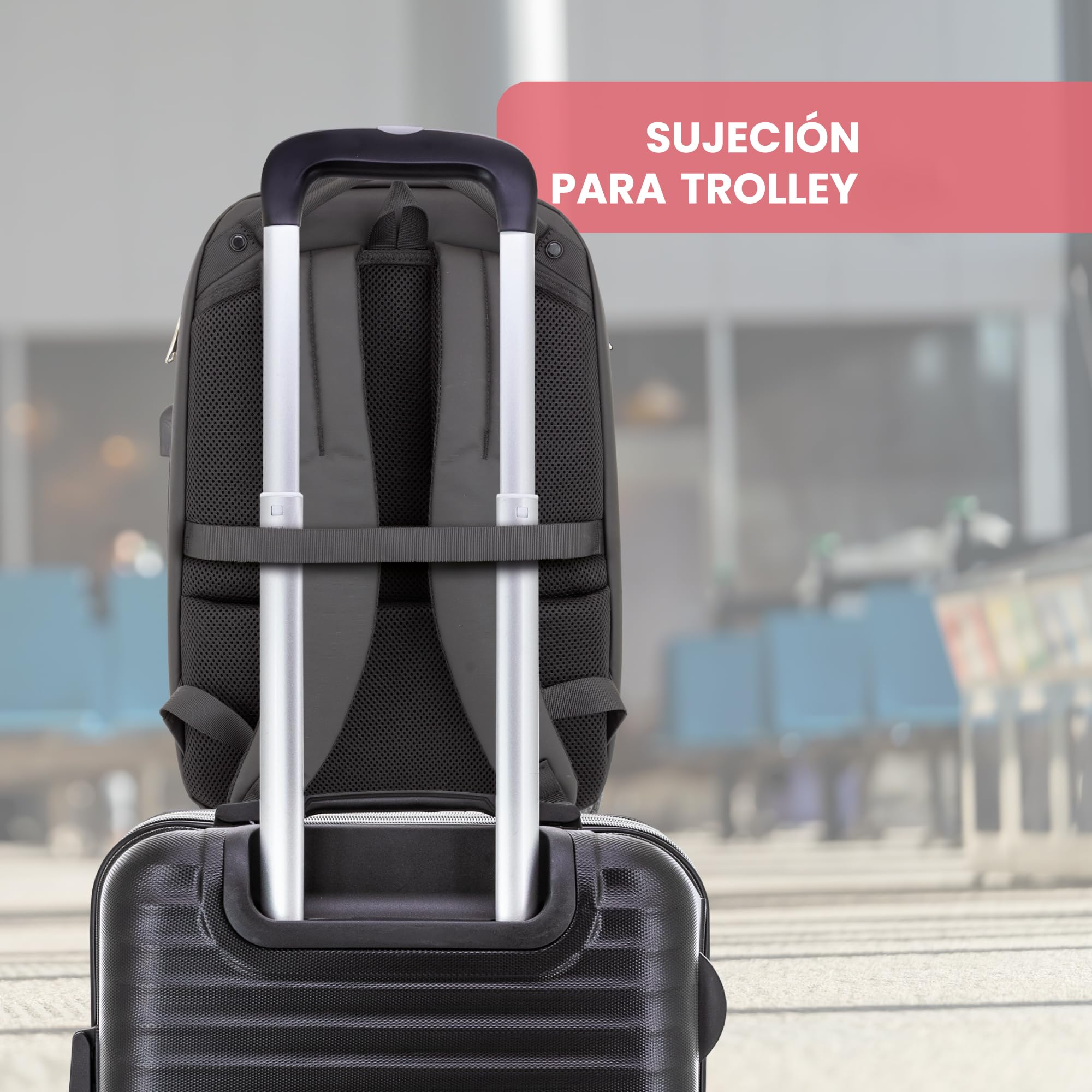 Mochila semirrígida acolchada HOFMAN - Cierre de seguridad - 31x45x13 cm - Compatible con trolley - Bolsillo antirrobo - Compartimento acolchado para portátiles - Entrada USB para Powerbank