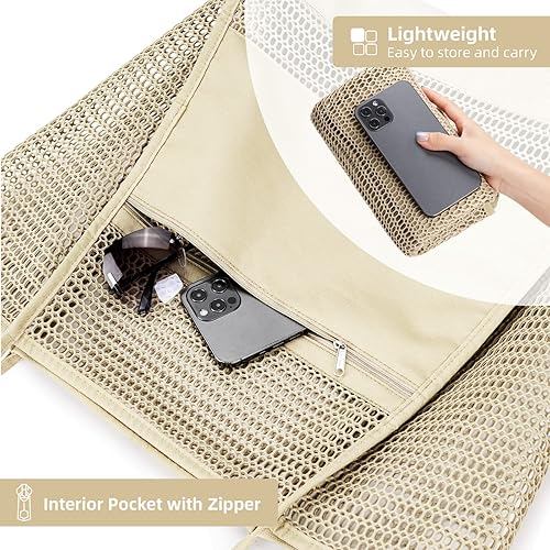 Miniatura 7 de KALIDI Bolsa de malla de playa, bolso de mano casual Hobo para mujer, plegable MAX 23L, bolso de hombro para vacaciones de picnic en la playa