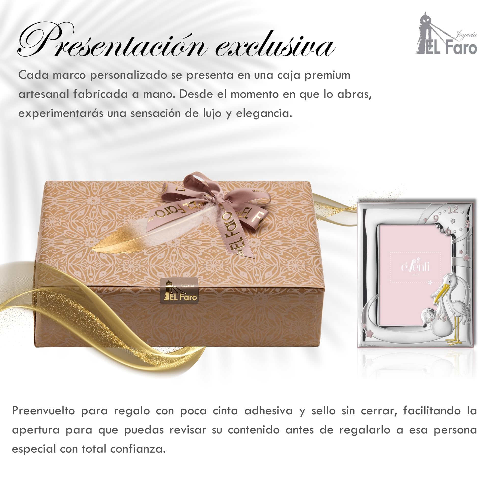 JOYERIA EL FARO | Marco de foto bautizo | Marco de plata bebe | Grabado personalizado | Presentación en estuche premium | Un regalo para toda la vida (13 x 18 CM)
