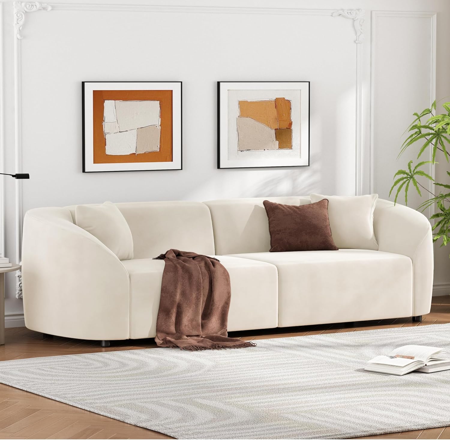 Merax 87" Large Couch, Comfy Upholstered Loveseat with Extra Deep Seats, Velvet Sofa for Living Room Apartment Office, Beige