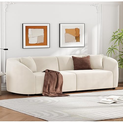 Merax 87" Large Couch, Comfy Upholstered Loveseat with Extra Deep Seats, Velvet Sofa for Living Room Apartment Office, Beige