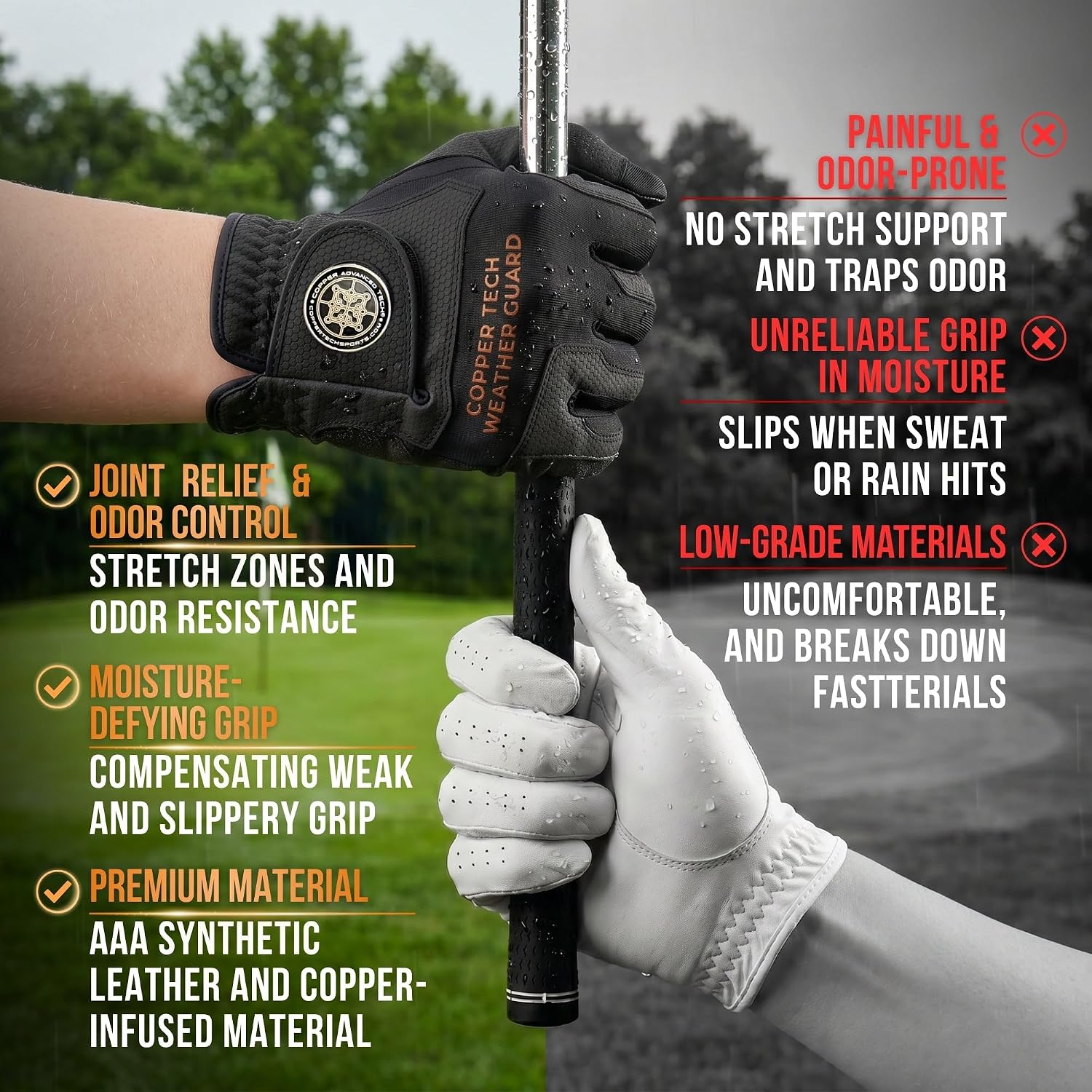Copper Tech Plus Rain Golf Gloves Women Left Hand or Right Hand (Single) | Water-Enhanced Golf Rain Gloves for Women | Joint Support Ergonomic Copper Compression