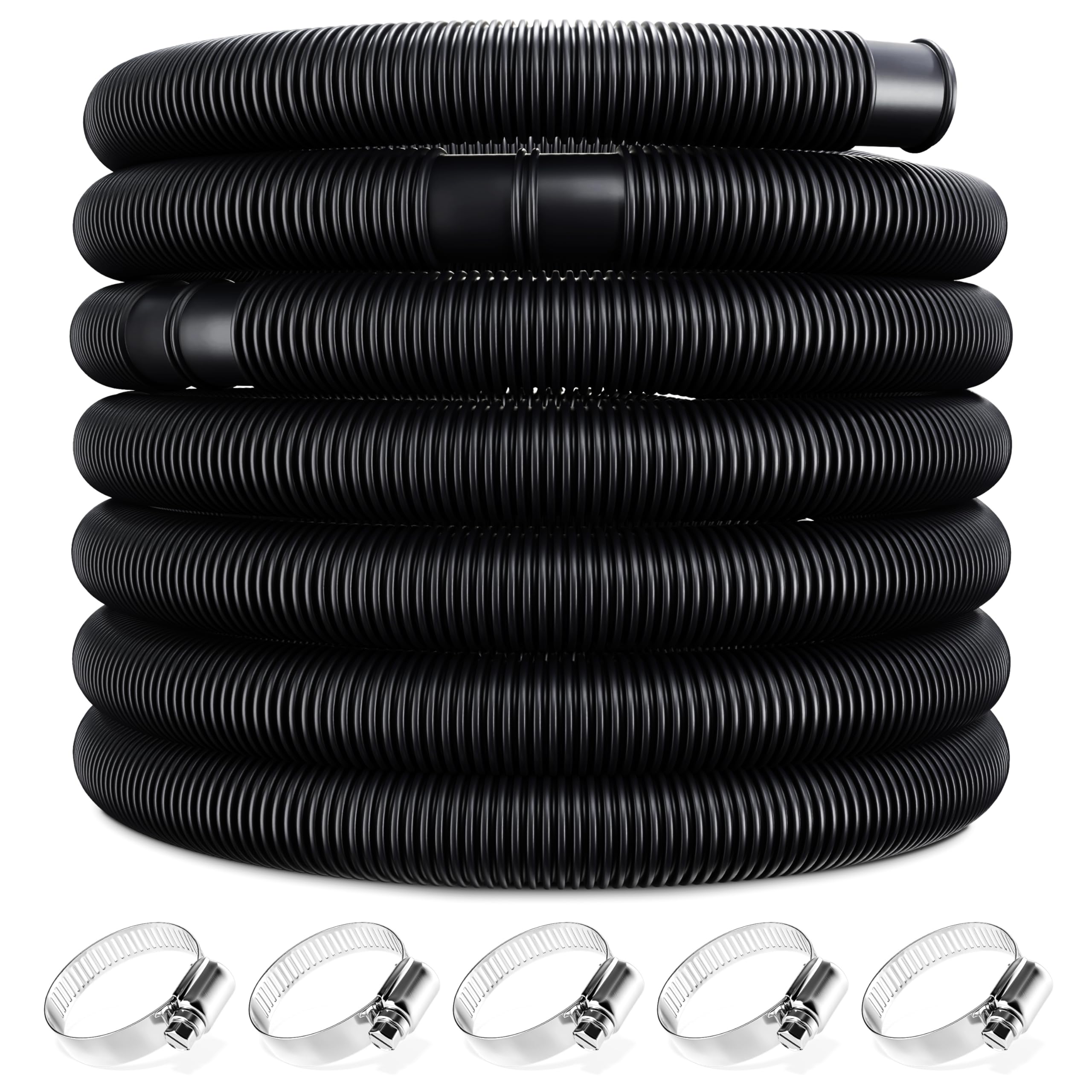 6m Swimming Pool Hose 38mm Diameter | 19ft Trimmable Chlorine and UV-Resistant Pipe | Suitable for Pool Heater Hot Tub Water Pump Drain | Black