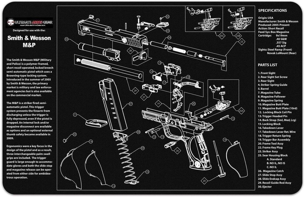 Ultimate Arms Gear Gunsmith & Armorer's Cleaning Work Tool Bench Gun Mat for S&W Smith & Wesson M&P Pistol Handgun