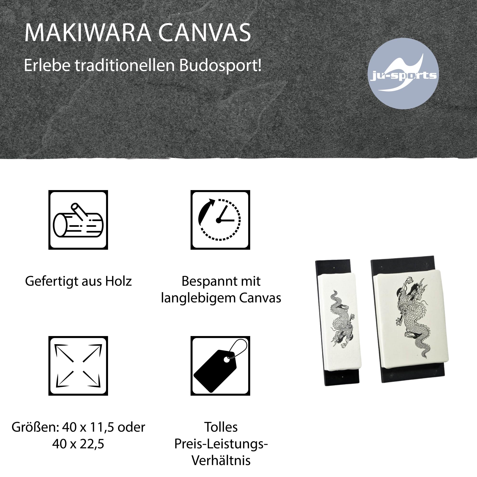 Ju-Sports Makiwara Canvas Schlagpolster Kampfsport 1 STK I Traditionelles Trainingsgerät im Budosport I Aus Holz I Für die Wand