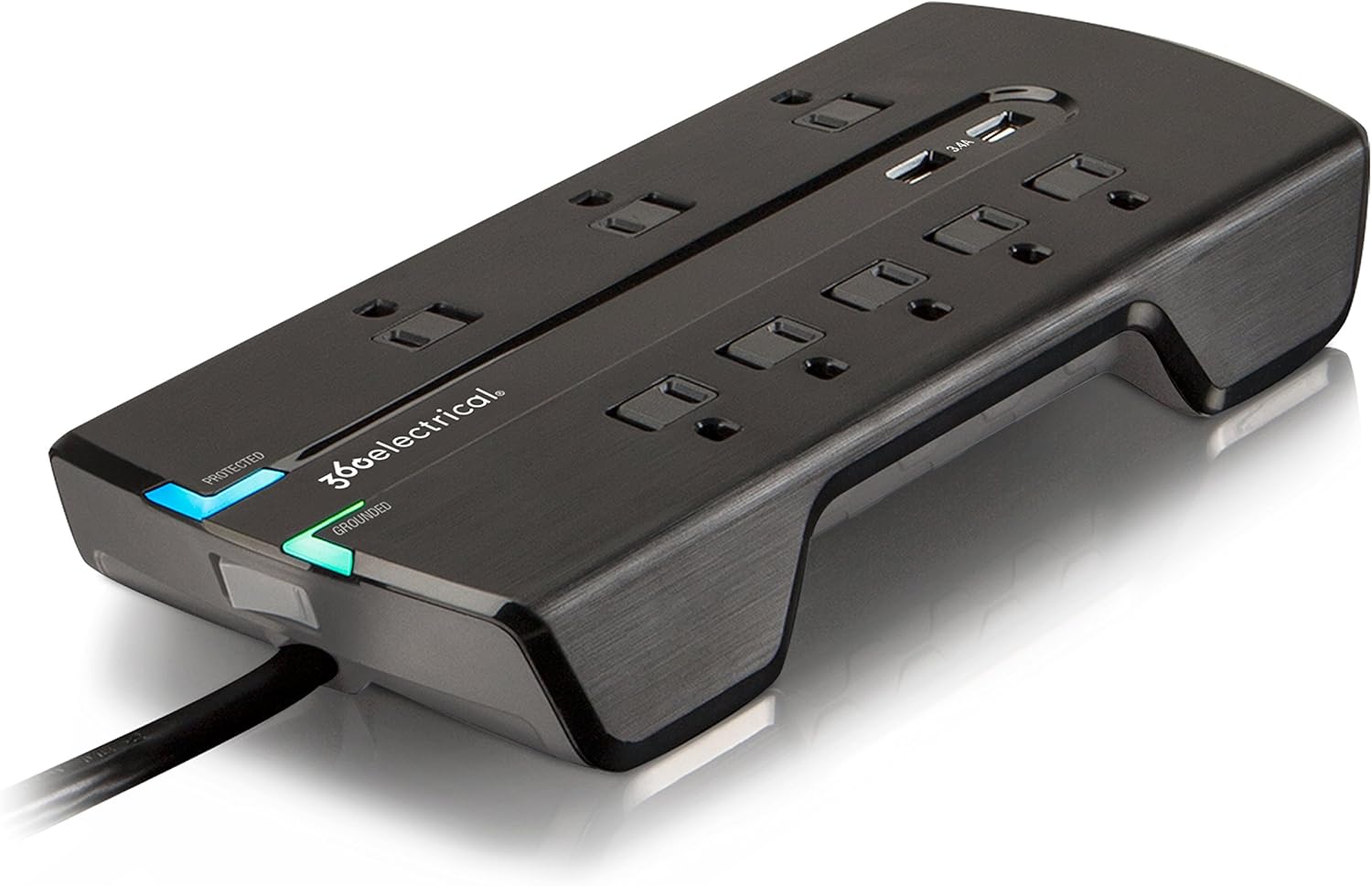 🛒 Flash Sale 360 Electrical 360543 Director3.4 Surge Protector with 8 Outlets, 3.4 Amp/17 Watt USB Charging and Coax, Black