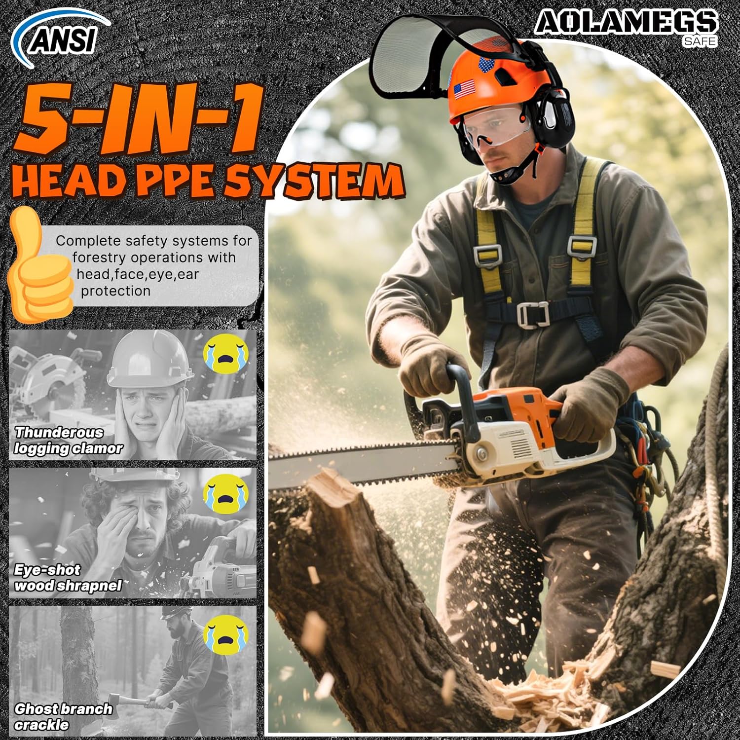 Chainsaw Helmet with Face Shield and Ear Muffs Visor-Vented Arborist Helmet with Hearing Protection & Mesh Full Face Mask,OSHA Approved Forestry Helmet with Safety Goggles Ear Protection