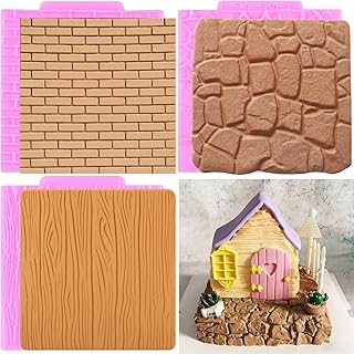 Mujiang Wood Grain Tree Bark Silicone Molds Rock Brick Wall Texture Fondant Impression Mat Tree Bark Texture Mold For Cake Decorating Cupcake Topper Candy Polymer Clay Chocolate Gum Paste Set Of 3