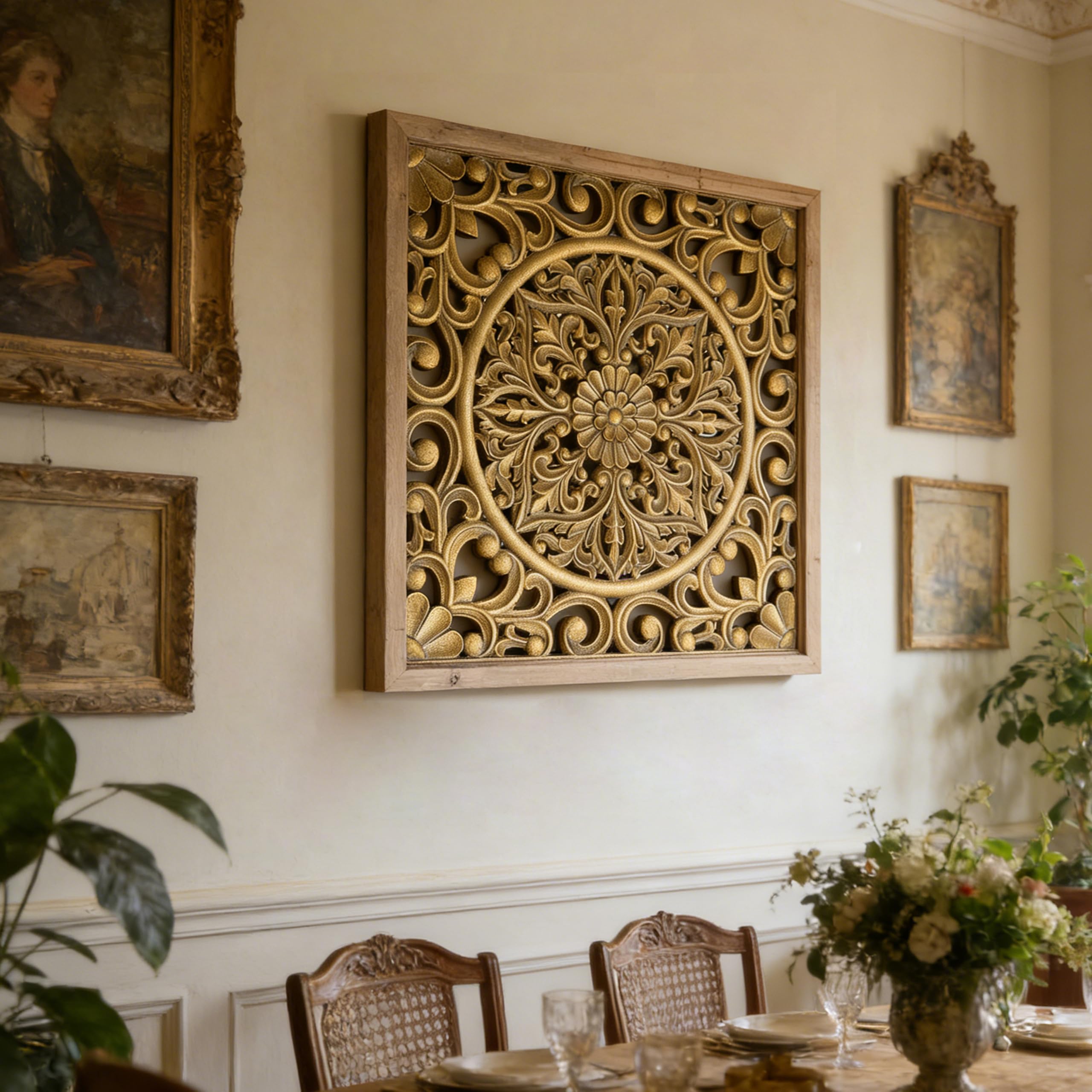 Amazon.com: XIAOAIKA Boho Carved Wood Wall Art Panel, Floral