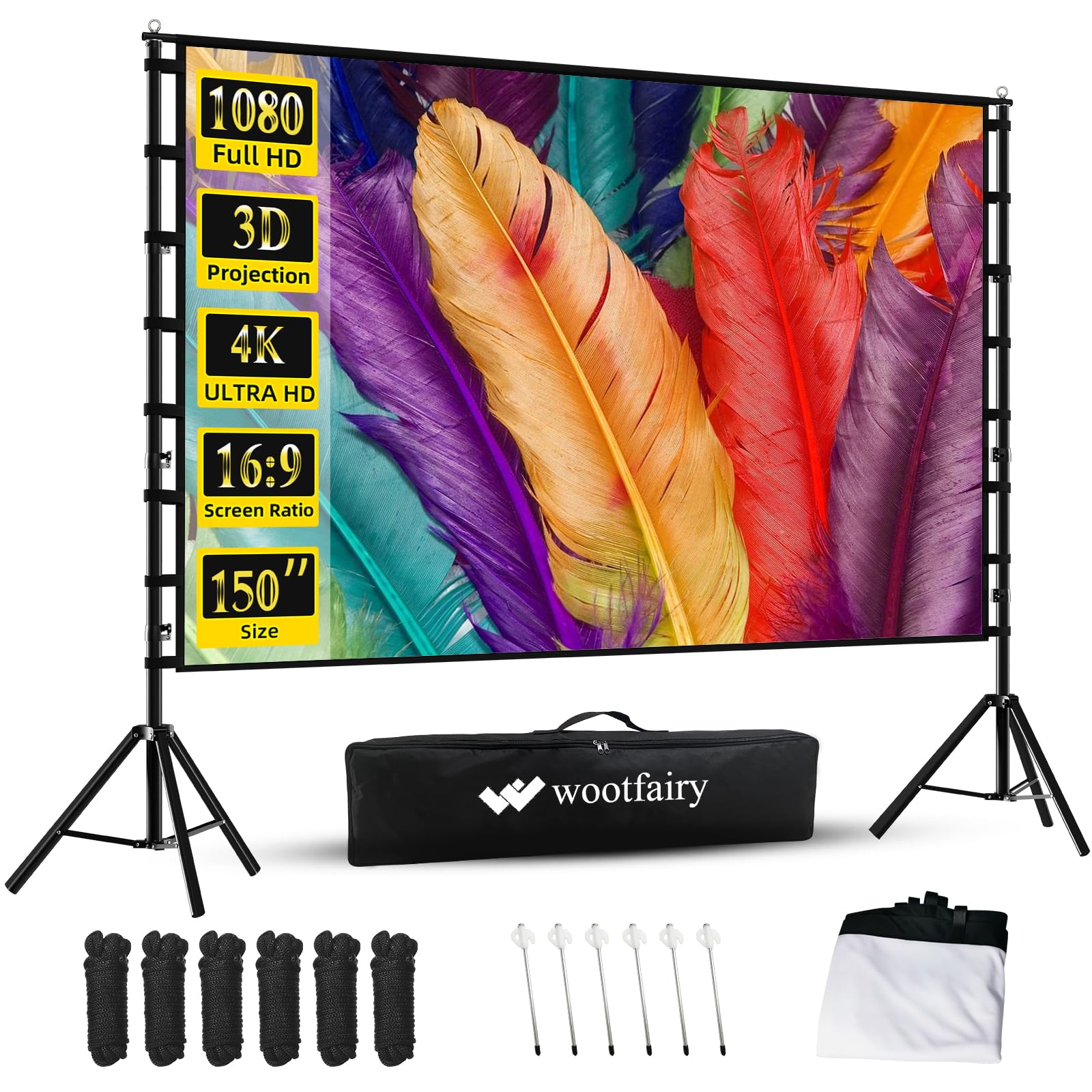 Wootfairy 150-inch Tripod Screen with Telescopic Stand