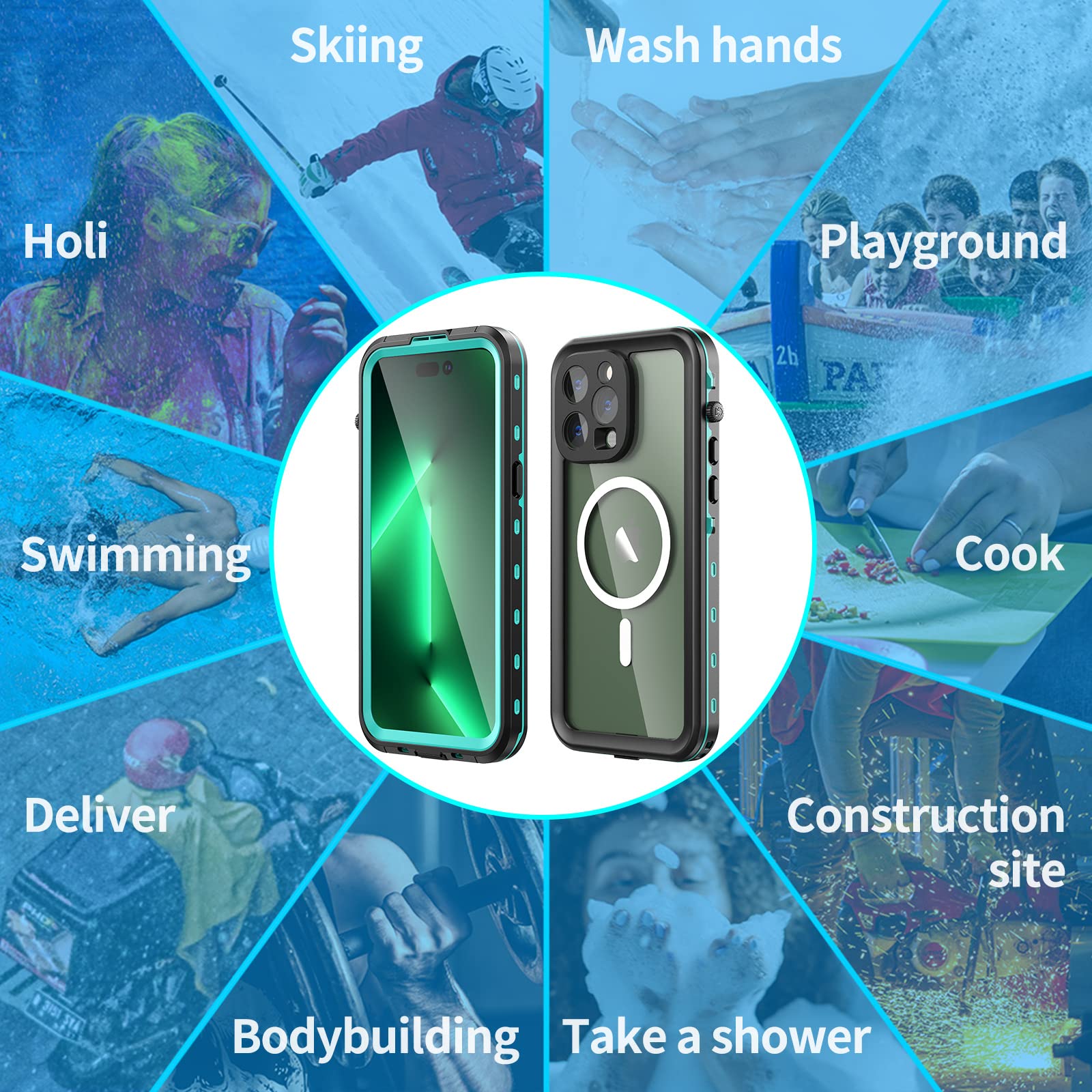 Funda para iPhone 14 Pro Max/14 Pro/14 Plus/14,[IP68 Impermeable] 360 Grados Protección Grado Militar Totalmente sellada bajo el Agua Case con Protector de Pantalla,Blue,14 Pro MAX