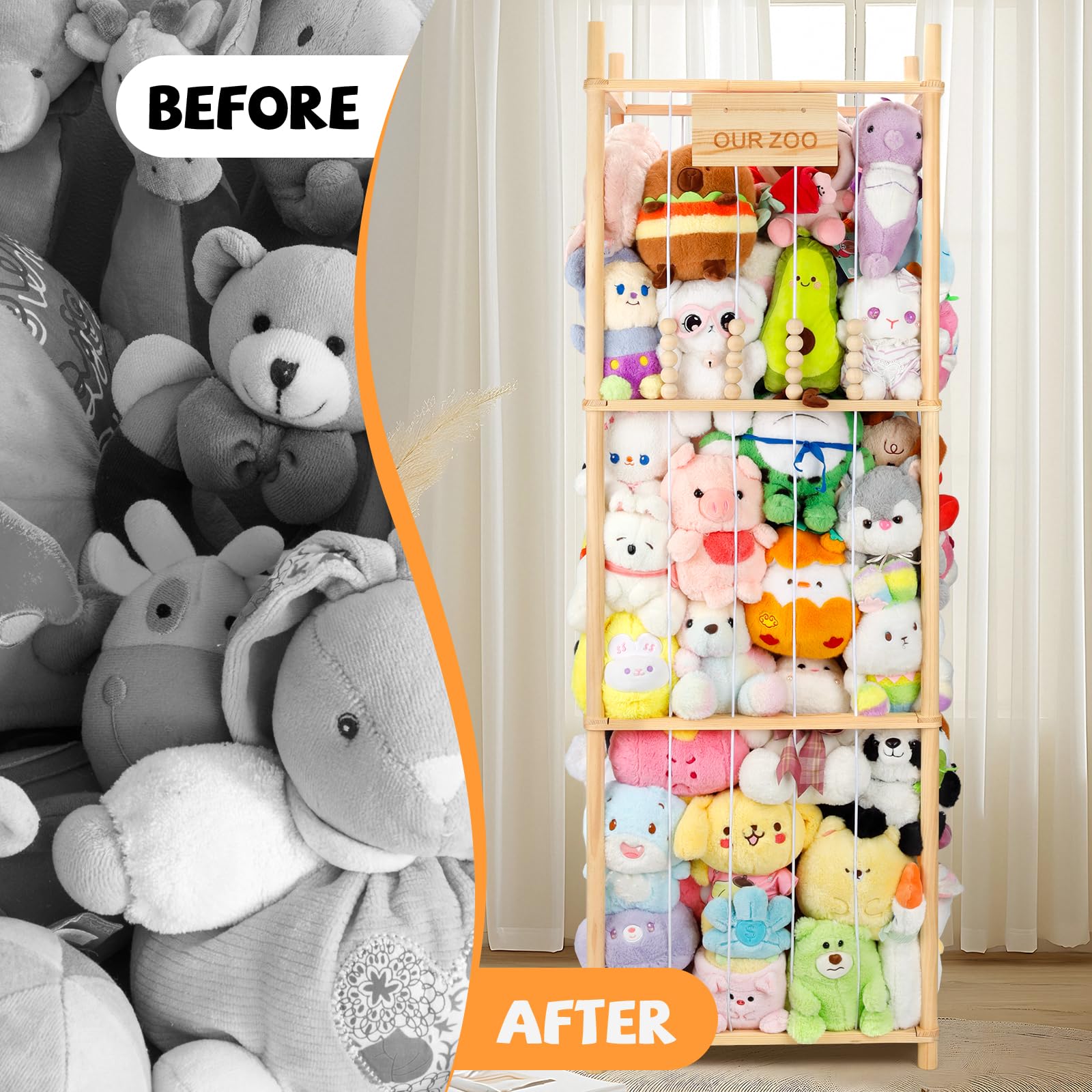 Rangement Peluche Chambre Enfant Range Peluche en Bois Rangement Doudou Grande Capacité Meuble Rangement Jouet Enfant Adapté au Salon et à la Chambre à Coucher Coffre a Jouet