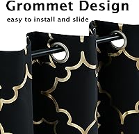 Vista 6 de Paneles de cortina opaca negra para dormitorio de 84" con diseño de ramas doradas metalizadas, estampado marroquí, cortinas eficientes